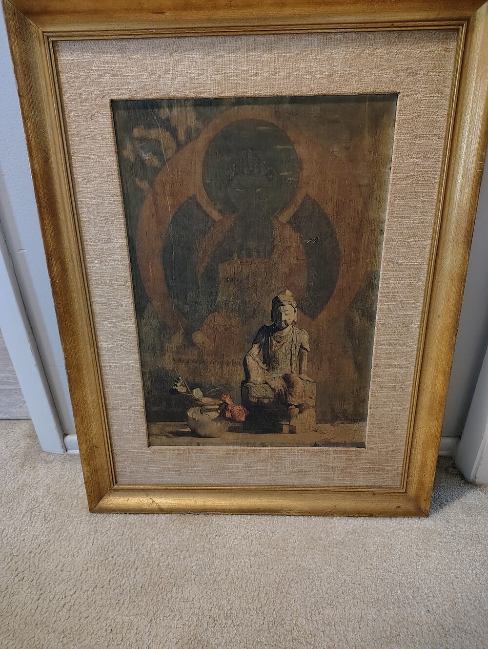 Vintage Hovsep Pushman Buddha Art Print in Gold and Brown " When Autumn Is Here"